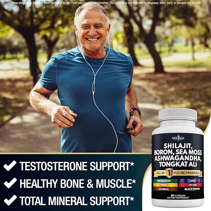 NEW AGE Shilajit Supplement with Sea Moss, Ashwagandha, Tongkat Ali, Boron, Magnesium - Fulvic Acid Capsules for Men - 90 Count