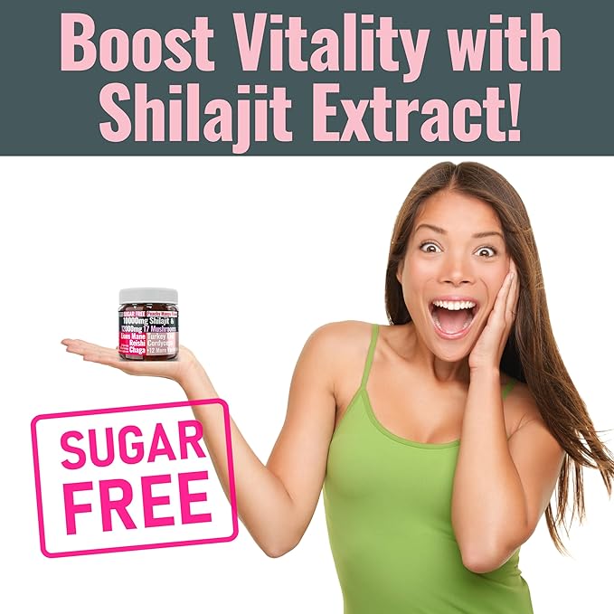Sugar-Free Shilajit Mushroom Complex Gummies, Mushrooms Extract w. Lion's Lions Mane Reishi Turkey-Tail Cordyceps Shiitake Chaga Maitake Lionsmane Tincture Tea Powder Capsules Supplement Organic