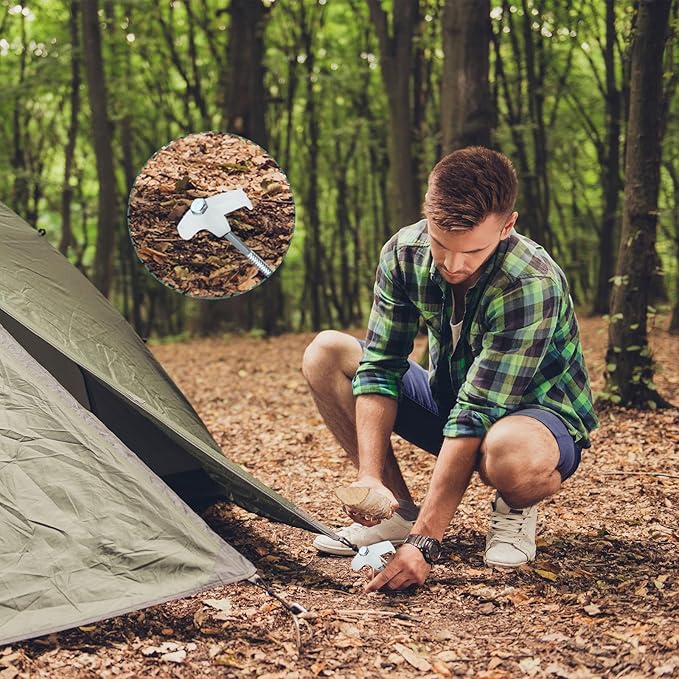 Hicarer 12 Inch Tent Stakes Screw in Camping Stakes Heavy Duty Metal Stake Ground Anchor Peg Threaded Tent Spikes with Hex Head Driver for Camping Garden Inflatable