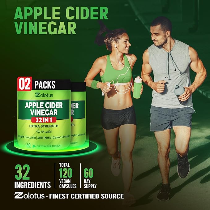 Zolotus (2 Packs) 60 Capsules Apple Cider Vinegar Capsules 32 in 1, with Turmeric, Cinnamon, Milk Thistle, Berberine, Elderberry, Quercetin