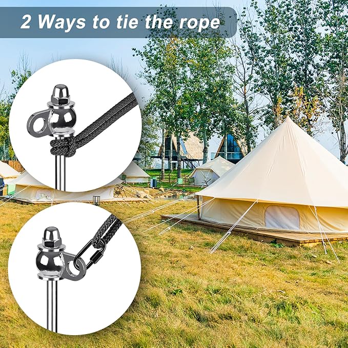4 Pack Tent Stakes, 12 Inch Heavy Duty Ground Anchors, Full Welding, Easy to Screw in and Reusable, for Camping Tents, Trampolines, Sheds, Swing Sets, Securing Animals