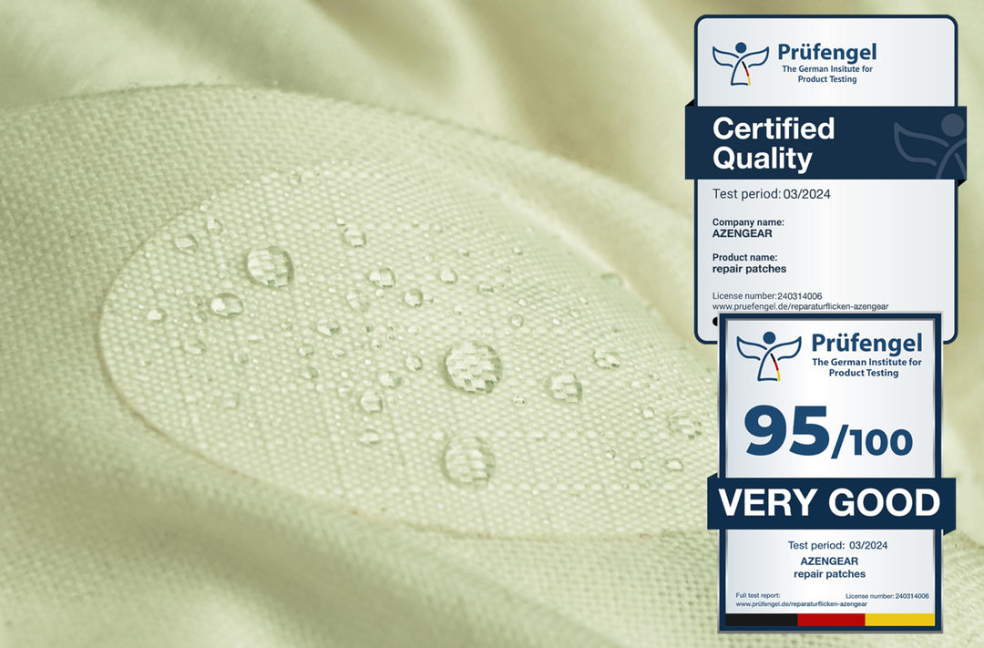 aZengear Down Jacket Repair Patches | Pre-Cut, Self-Adhesive, Soft, Waterproof, Tear-Resistant Rip-Stop Nylon Fabric to Fix Holes in Clothing, Sleeping Bags, Ski Pants (11 Pieces) (Light Beige)