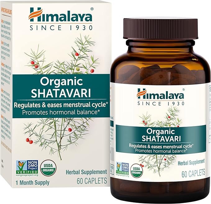 Himalaya Organic Shatavari for PMS, Menstrual Cramp Relief, Menopause Support, and Women's Health, 1,300 mg, 60 Caplets, 1 Month Supply