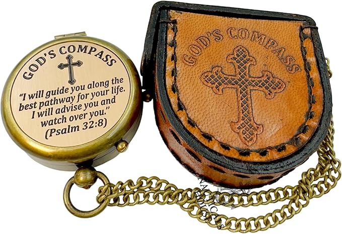 Bible Verse Brass Compass – “I Will Guide You and Watch Over You” (Psalm 32:8) | Christian Gift for Boys, Girls, Teens, Adults | Faith Keepsake for Graduation, Baptism, Confirmation, Prayer Gift