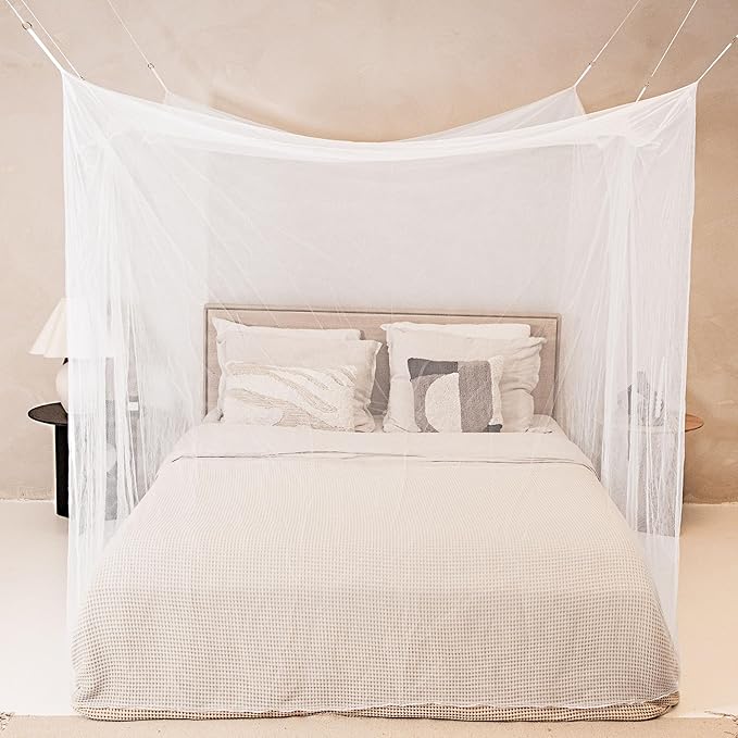 Mosquito Net for Single to King-Sized Beds – No Openings & 6 Hanging Loops – Decorative Rectangular Shape for Home & Travel – Bed Canopy Hanging Kit & Carrying Bag Included