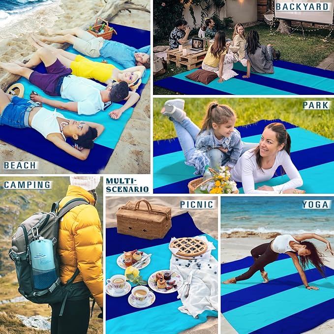 Beach Blanket Sandproof Waterproof 78''×81''1-5 Adults Oversized,Compact Lightweight Durable Beach Mat for Travel Camping Hiking Picnic Blanket