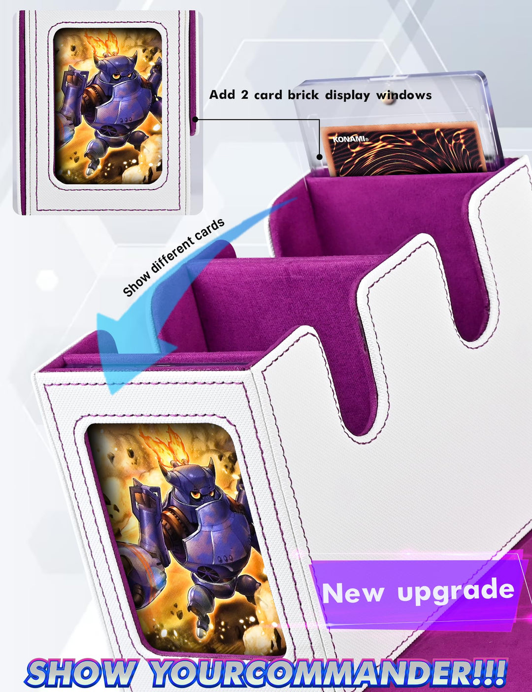 Infinity Guard MTG Deck Box with 2 Commander Display, Double Deck Box for 280+ Single Sleeved Cards, Leather Magnetic Card Storage Box Fits for TCG CCG Magic Cards (White&Purple)