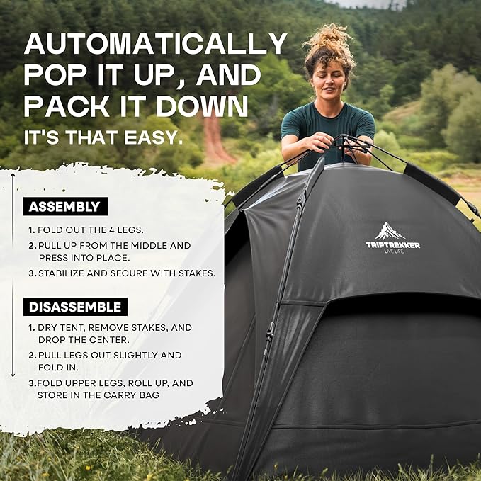 3-4 Person Automatic Instant Pop Up Tents for Camping - Fully Waterproof Camping Tents with Fly Screen, Storage - Portable Easy Set Up, Lightweight for Backpacking, Hiking Picnic