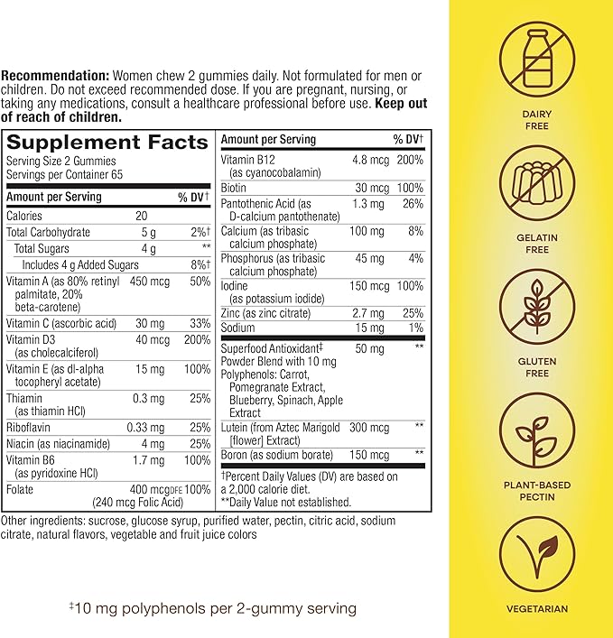 Nature's Way Alive! Women’s 50+ Daily Gummy Multivitamins, Supports Multiple Body Systems*, Supports Healthy Heart, Brain & Bones,* B-Vitamins, Mixed Berry Flavored, 130 Gummies (Packaging May Vary)
