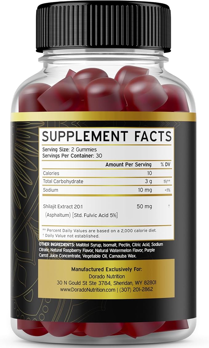 Shilajit Gummies 1000mg (Pure Himalayan Shilajit Gummies for Men & Women Gold Grade with 85+ Trace Minerals with Fulvic Acid) - Energy & Immunity Support - Third Party Tested, Non GMO, Vegan, USA Made