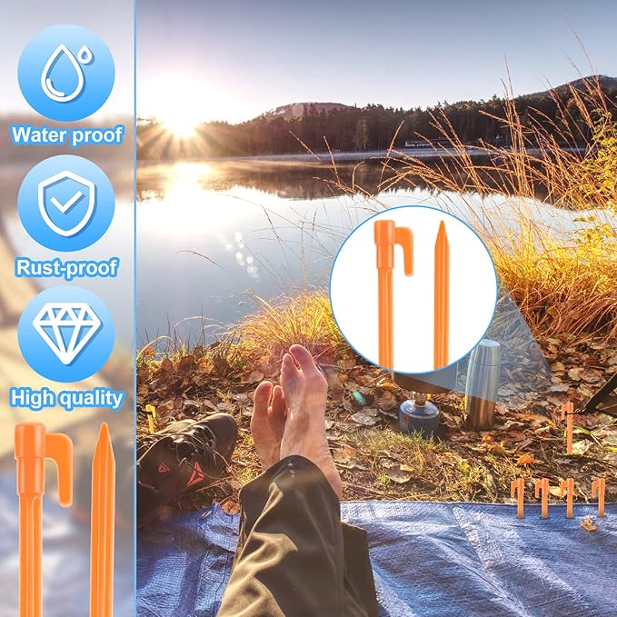 24 Pack Plastic Tent Stakes 5.7 Inch Heavy Duty Canopy Anchoring Pegs Plastic Tent Pegs Sand Stakes Outdoor Beach Spikes for Camping, Gardening, Landscaping, Backpacking(Orange)