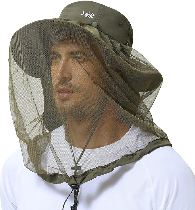 BASSDASH UPF 50+ Mosquito Sun Hat with Hidden Head Net and Neck Flap for Men Women Outdoor Fishing Hiking Camping FH16