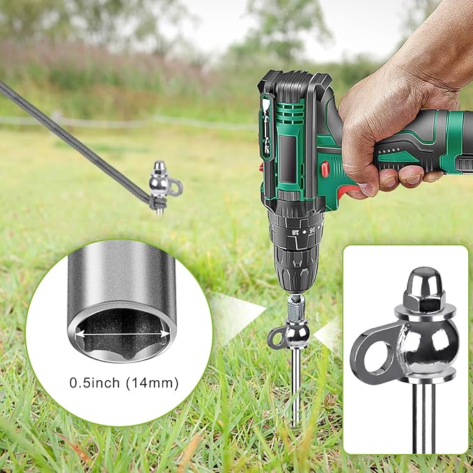 4 Pack Tent Stakes, 12 Inch Heavy Duty Ground Anchors, Full Welding, Easy to Screw in and Reusable, for Camping Tents, Trampolines, Sheds, Swing Sets, Securing Animals