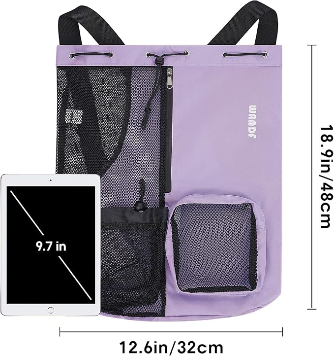 WANDF Swim Bag Mesh Drawstring Backpack with Wet Pocket for Swimming, Gym, and Workout Gear