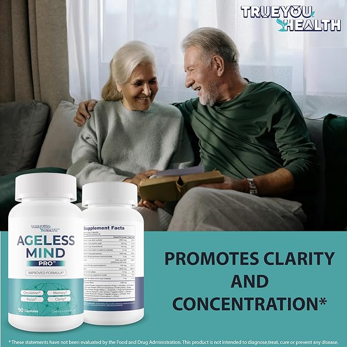 Ageless Mind Pro - Our Best Nootropic Brain Supplements for Memory and Focus - Lions Mane Mushroom Supplement Capsules for Youthful Brain Performance - Brain Booster - Ageless Brain Support Supplement