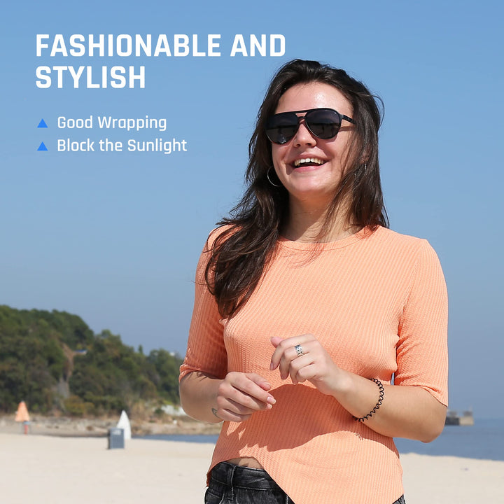 TOREGE Polarized Sunglasses For Men Women Aviator Sunglasses, Lightweight Sports Sun Glasses UV400 Protection For Driving Cycling Fishing Boating Beach Golf TR75 (Black Amber&Black&Gray Lens C3)