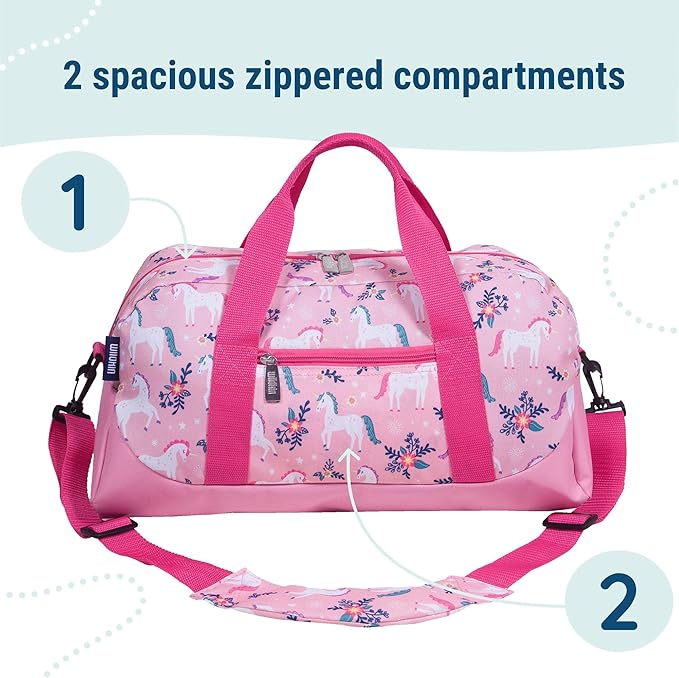 Wildkin Kids Overnighter Duffel Bag – Carry-On Size, Ideal for School & Sleepovers – Magical Unicorns