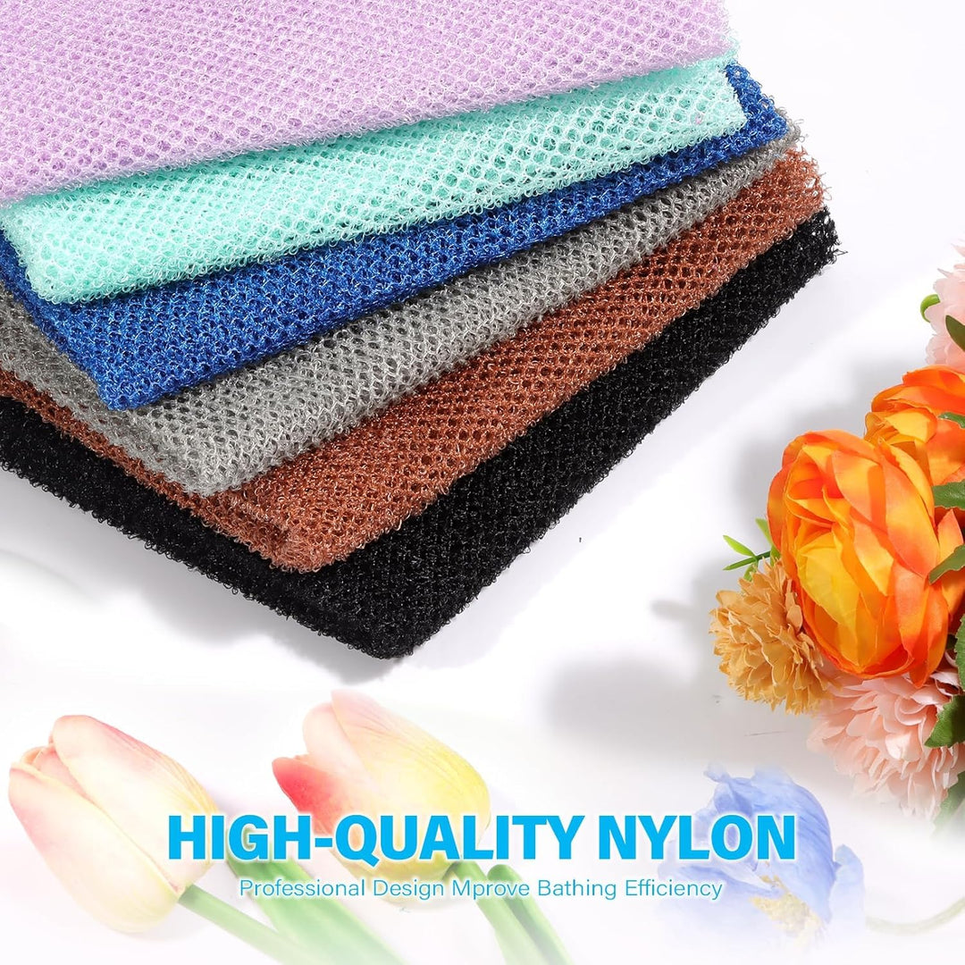 3-Piece African Net Bath Sponge Set | Exfoliating Body Scrubber | Black, Blue, Brown