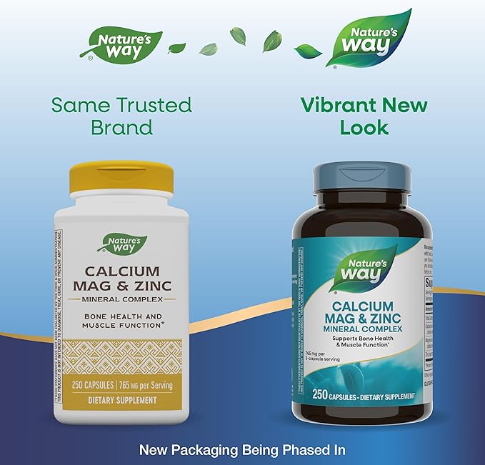 Nature's Way Calcium Magnesium & Zinc Mineral Complex, Supports Bone Health & Muscle Function*, Immune Support*, 250 Capsules (Packaging May Vary) - 2 Pack