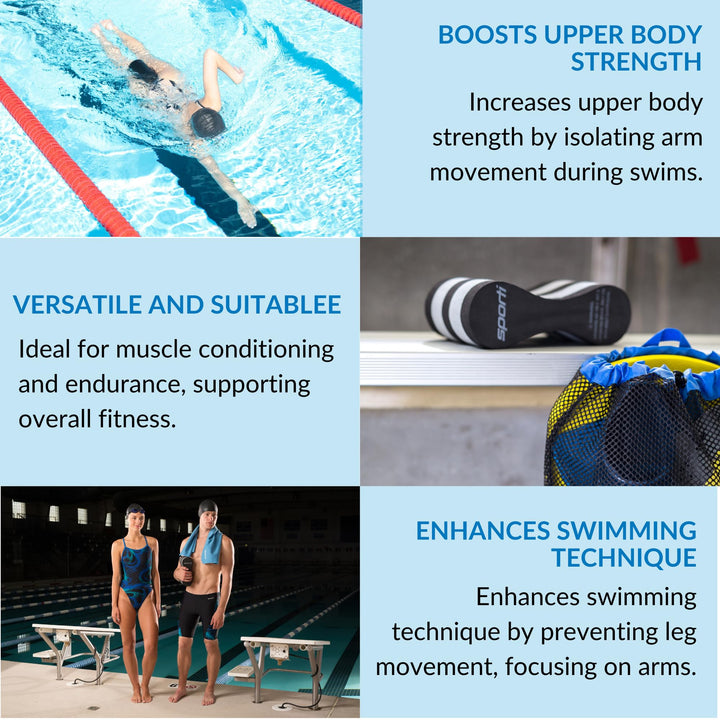 Sporti Pull Buoy for Women & Men Competitive, Swim Trainer Gears, Swim Buoy for Lap Swimming, EVA 5-Layer Pull Buoy Leg Float - Blue/Yellow/Blue