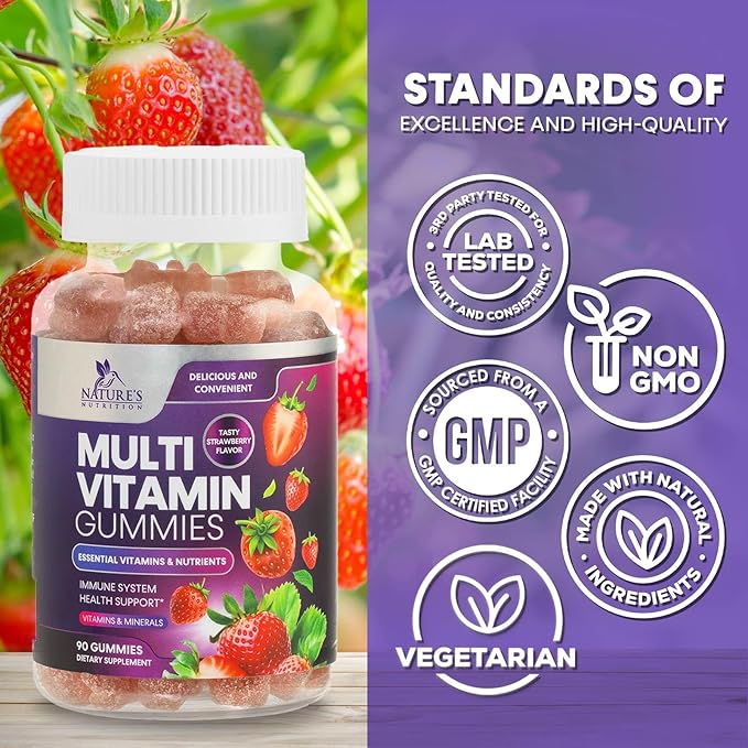 Multivitamin Gummies for Adults, Daily Gummy Vitamin for Women & Men, Immune Support Gummy Multivitamins Supplement, Adult Multi Vit Vitamin with Vitamins A, C, D, E, B-6, B-12, Zinc - 90 Gummies