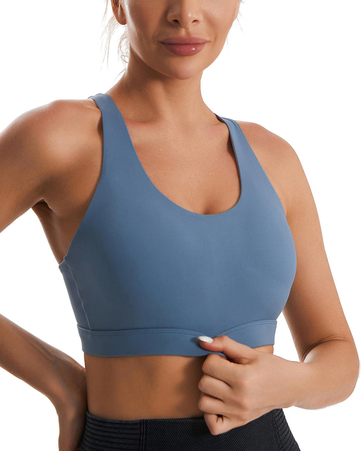 RUNNING GIRL Sports Bra for Women, Criss-Cross Back Padded Strappy Sports Bras Medium Support Yoga Bra with Removable Cups (2575-Blue, S)
