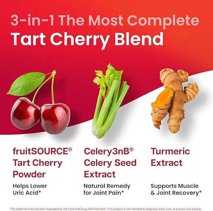 3 in 1 Tart Cherry Extract Capsules with Turmeric & Celery Seed for Uric Acid Flush Cleanse, Joint & Feet Support Pills, 60 Veggie Capsules Manufactured in USA