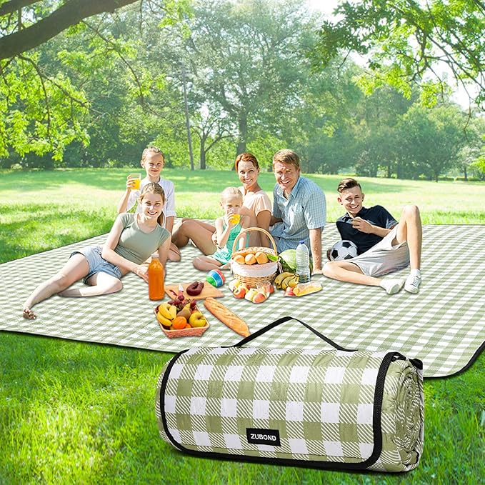 Picnic Blankets Outdoor Blanket, 80''x80'' Extra Large Beach Blanket Waterproof Sandproof Foldable & Machine Washable, Vintage Gingham Grass Lawn Park Blankets for Family Camping Party Music Festival