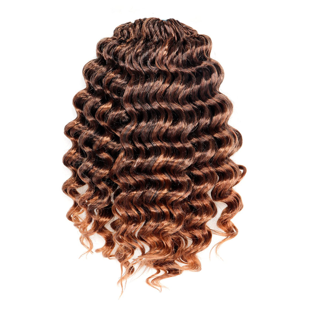 Toyotree Deep Twist Crochet Hair - 12 Inch 8 Packs Ombre Brown Mid-Length Curly Deep Wave Crochet Hair, Synthetic Ocean Wave Bra