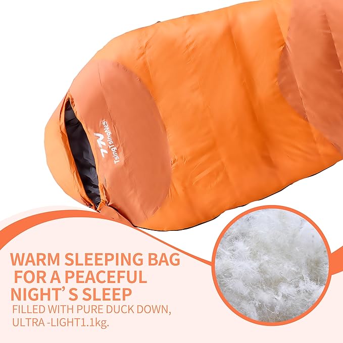 Backpacking Sleeping Bag 3 Season 20F Fill 21 Ounces of Duck Down 650Fill Power Duck Down Sleeping Bag Ultralight Camping Gear Equipment Traveling Campers and Outdoors