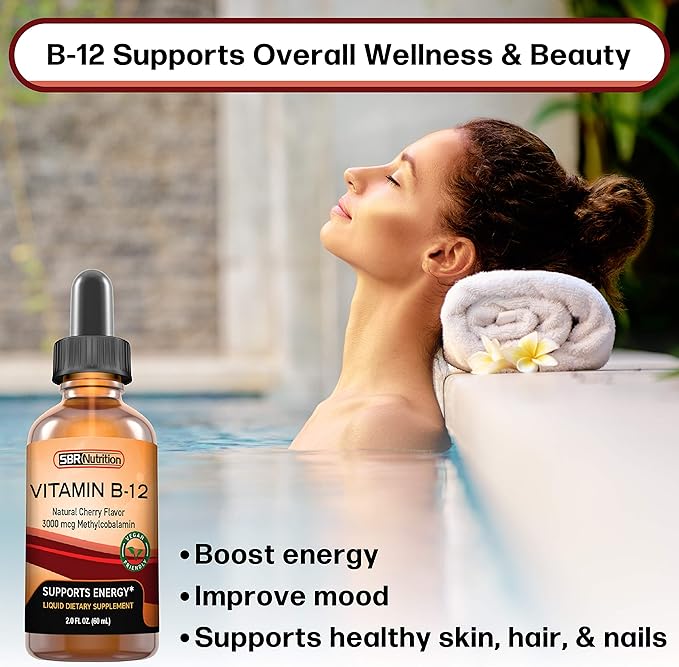 Vitamin B12 Sublingual Liquid Drops - Methylcobalamin, VIT B 12 Supports Energy, Max Absorption, 3000mcg Per Serving, 60 Servings, Non-GMO, Vegan Friendly, Manufactured in The USA