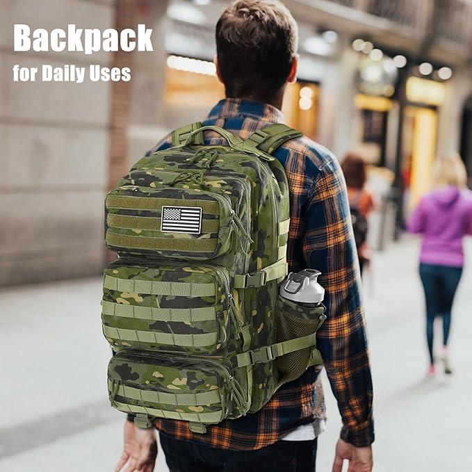 Military Tactical Backpack 50L Large Day Backpack for Men Molle Army 3 Days Assault Pack Bug Out Bag Water Resistant and Heavy Duty Hiking Treeking Rucksack - Woodland Camo