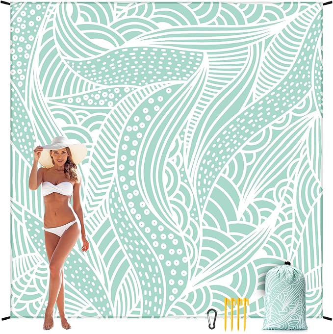 Beach Blanket Waterproof Sandproof Extra Large Beach Mat 79" X 83"/120"x108"for 1-8 Adults Quick Drying Durable Outdoor Picnic Mat for Beach Travel Camping Hiking