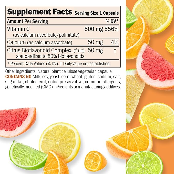 ANDREW LESSMAN Vitamin C 500 Complex 180 Capsules - Non-Acidic Vitamin C Plus Citrus Bioflavonoids for Immune System and Anti-Oxidant Support, No Stomach Upset, Small Easy to Swallow Capsules