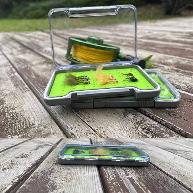 Aventik Fly Fishing Boxes Silicone Super Slim Fishing Storage Fishing Tackle Case Waterproof Best Pocket Sizes 7.36"X4.02"X0.63"/5.39"X3.74" X0.63'’(2pc-g048lb)
