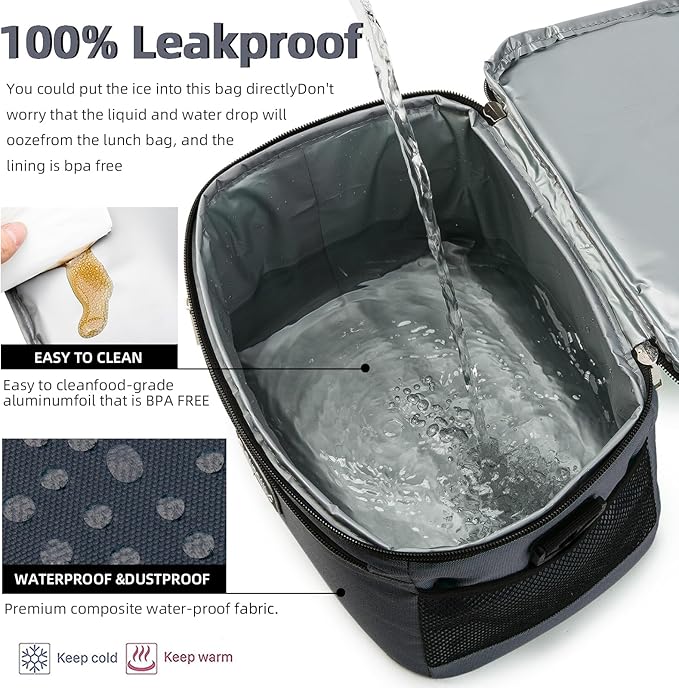 BEIMILY Lunch Box for Men/Women,Small Insulated Lunch Bag,Reusable LunchBox for work Picnic Hiking Beach,Leakproof Soft Cooler Tote Bag Organizer with Adjustable Shoulder Strap for Adults(Gray)