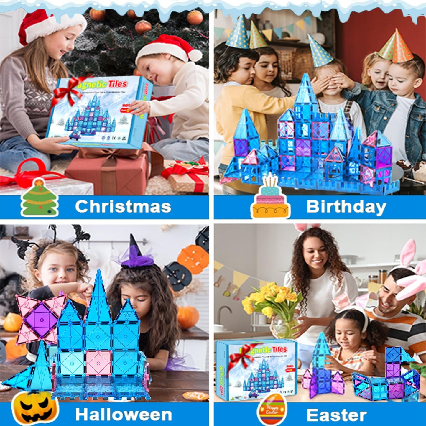 100PC Magnetic Tiles for Kids 3+ Year Old Boys Girls Magnetic Building Blocksd 3D Princess Castle Toy Age 3-4 STEM/Sensory/Montessori Toy Toddler Educational Birthday Gift for Preschool Creative Play