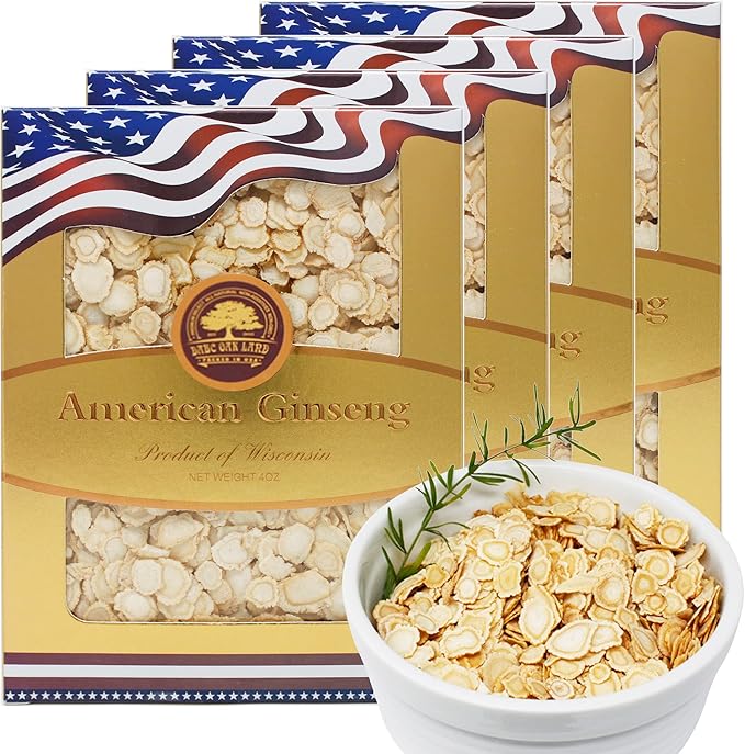 American Ginseng Slices from Wisconsin (Sliced Ginseng Root）Wisconsin Grown!Most People Use It to Make Ginseng Tea! Good for Health! (American Ginseng Slices (Small Round), 4 Boxes of 1 Pound)