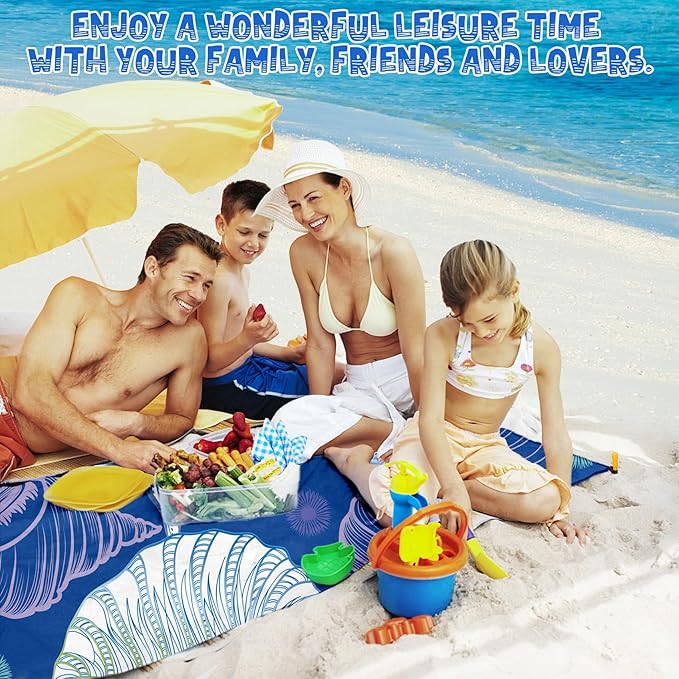 Beach Blanket Waterproof Sandproof 1-7 Adult Oversized 78 '' × 81 '' Lightweight Durable Compact Sand Free Beach Mat for Travel Camping Hiking Picnic Blanket Extra Large