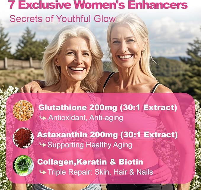 All-in-One Sea Moss, Shilajit, Ashwagandha & Glutathione Supplement for Women, Boosts Energy, 60 Capsules