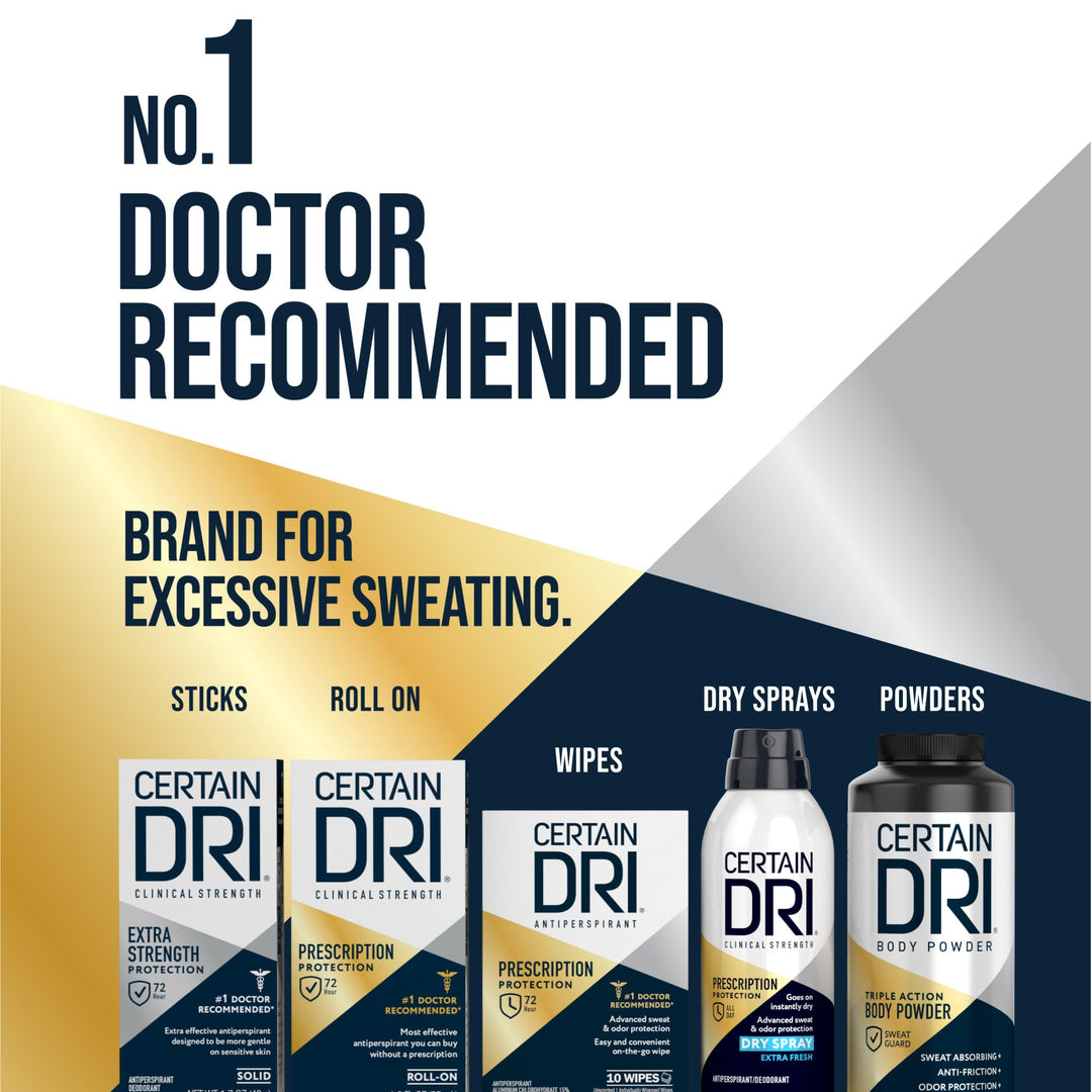 Certain Dri Prescription Strength Clinical Antiperspirant Deodorant Dry Spray, Hyperhidrosis Treatment for Men & Women, Long-Lasting 72hr Protection, Whole Body Deodorant, Extra Fresh Scent, 4.2oz