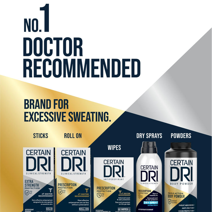 Certain Dri Prescription Strength Clinical Antiperspirant Deodorant Dry Spray, Hyperhidrosis Treatment for Men & Women, Long-Lasting 72hr Protection, Whole Body Deodorant, Extra Fresh Scent, 4.2oz