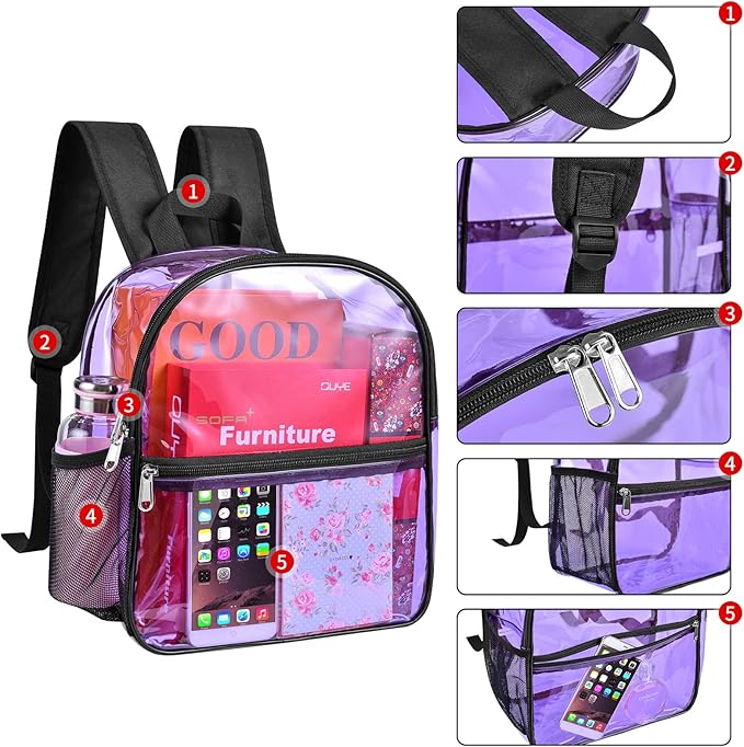 USPECLARE Clear Backpack for Stadium Approved 12×6×12, Water proof Clear Bag for Stadium Events and Concert Work Sport Event