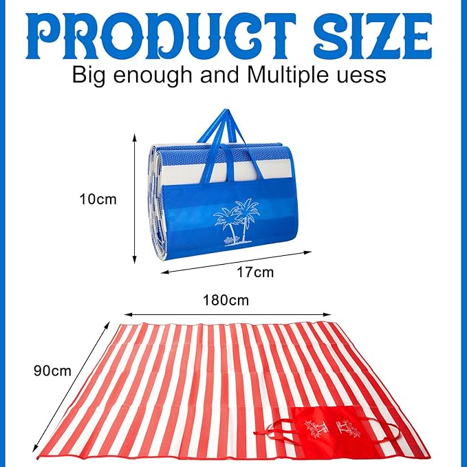 Woanger 2 Pieces Tatami Straw Ground Mat Foldable Waterproof Handy Mat with Strap Portable Straw Beach Mat RV Outings Camping Outdoor Travel Hiking Lawn, 60'' L x 78'' W, Red and Blue
