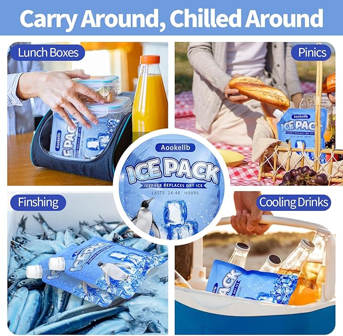2025 Reusable Ice Packs for Cooler, Aookellb 5 Pack Long Lasting Gel Freezer Packs for Coolers, Cold Packs for Cooler Bag Backpacks, Lunch Box, Cooler Bag, Keeps Food Cold Fresh