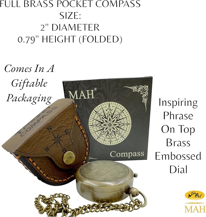 Handmade Religious Compass – “God is with You” Engraved Working Brass Gift – Christian Baptism, Confirmation, Christening or First Communion Keepsake for Boys, Teens & Men – Guided by Faith