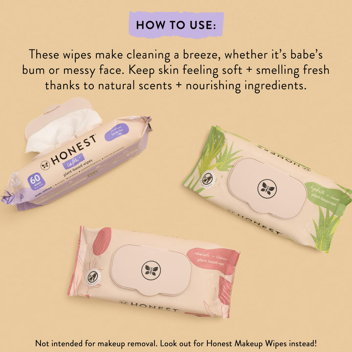 The Honest Company Hydrate + Cleanse Naturally Scented Wipes | Cleansing Multi-Tasking Wipes | 99% Water, Plant Based, Hypoallergenic | Aloe + Cucumber, 60 Count