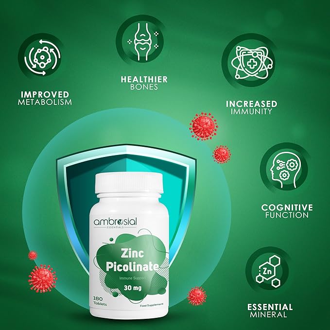 Ambrosial Zinc Picolinate 30mg Tablets Pack of 1-180 Tablets