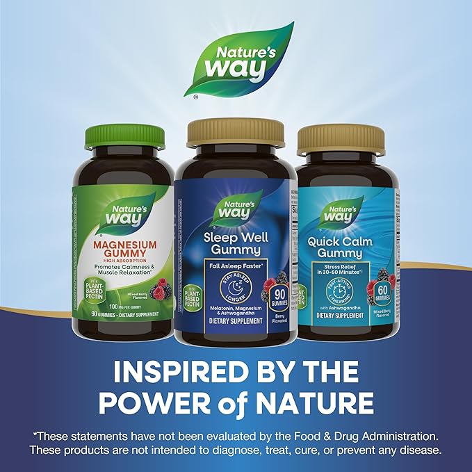 Nature’s Way Sleep Well Gummies, Sleep Support for Adults*, with Melatonin, Ashwagandha and Magnesium, Berry Flavored, 90 Gummies