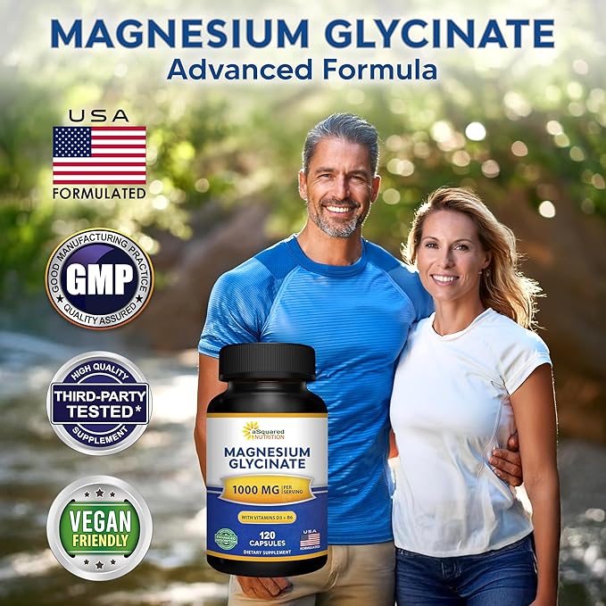 Magnesium Glycinate 1000mg with Vitamin D3 & B6-500mg per Capsule - Pure Elemental Mag Supplement Complex for Sleep, Muscle, Bone Health - Replace Gummies, Tablets & Powder - 120 Capsules